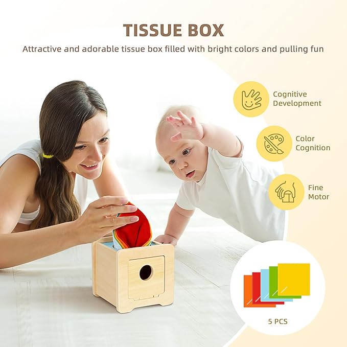 Montessori Toys for Babies 0-6 Months, 7 in 1 Newborn Baby Toys with Spinning Drum, Colorful Fabric Ball, Tissue Box Toy, Sensory Balls, Contrast Cards and More, Great Educational Toy for Baby