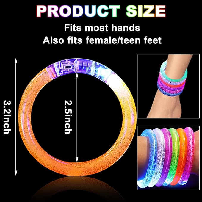 80 Pack LED Bracelets,6 Color Glow Bracelet Glow in The Dark Bracelets,Flashing Light Up Bracelet for Adults,Glow Stick Bracelet for Concerts Festivals Carnival Rave Neon Party Supplies