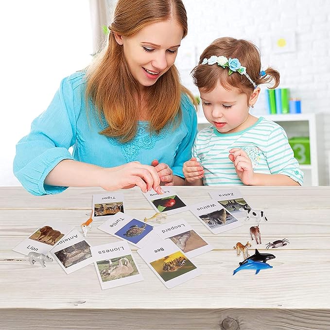 Farm Animal Toys with Flash Cards - 12 Sets of Realistic Animal Figures - Educational Learn Cognitive Toys & Animal Matching Game Playset for Toddlers Kids