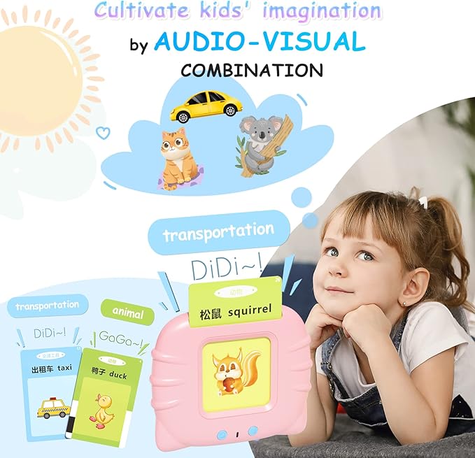 Learning Montessori Toys for 3 Years Old Boys Girls, ROATEE Autism Sensory Toys, 448 Sight Words Talking Flash Cards for Preschool Learning Activities, ABC Learning for Toddlers (Pink)