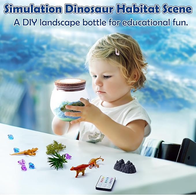 KKUYT Dinosaur Terrarium Kit for Kids, Light Up DIY Dinosaur Painting Craft Kit - Educational Arts and Crafts Science Kit to Build a Dinosaur Habitat, Kids Dinosaur Toys for Boys/Girls Age 4 5 6-12