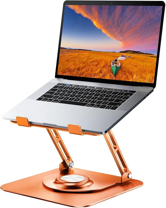 Laptop Stand for Desk, Adjustable Computer Stand with 360° Rotating Base, Ergonomic Laptop Riser for Collaborative Work, Foldable & Portable Laptop Stand, fits for All 10-16" Laptops (Orange)