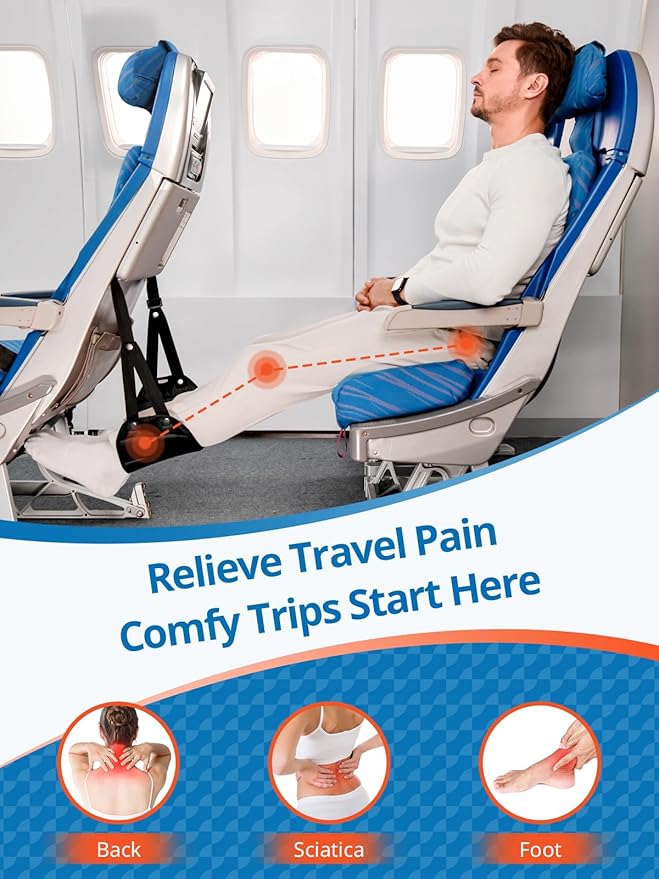 SARISUN 2 Pack Airplane Foot Hammock, Portable Travel Feet Rest Leg Relief, Ergonomic Hanging Sling for Long Flight,Car, Office Home, Comfort Support Travel Essentials, Black