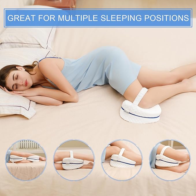 BEAUTRIP Knee Pillows for Side Sleepers Premium Memory Foam Wedge Leg Pillow Cushions Support with Washable Cover for Sciatica Back Hip Joint Knee Pain Relief (BM67-US-White)
