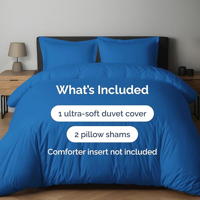 Duvet Cover King Size Set - Extra Soft King Size Duvet Cover 104 x 90 with 2 Pillow Shams - Hotel Luxury Easy Care and Fade Free w/Zipper Closures & Ties - Comfy Breathable Bedding Set (Royal Blue)