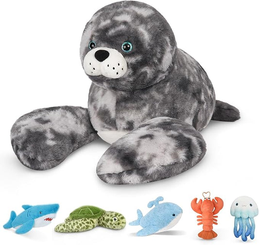 Niuniu Daddy 23" | 3.3 Pound Weighted Seal Plush for Kids Adults, Fat Large Seal Weighted Stuffed Animals, Chubby Body Pillow Plush Animal Toys for Sleeping for Presents Birthday Christmas Holiday