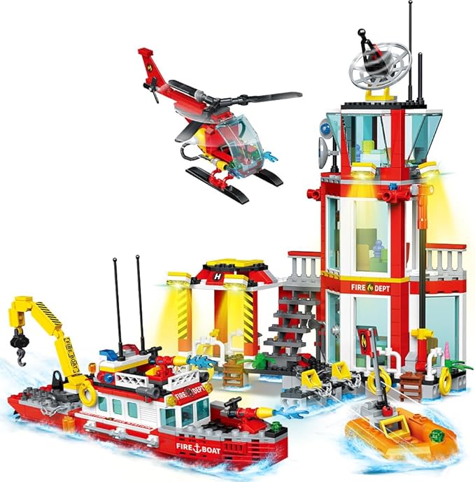 City Marine Fire Station Building Sets,740pcs STEM Toys Building Blocks Gift for Boys 6+ (Compatible with Lego)