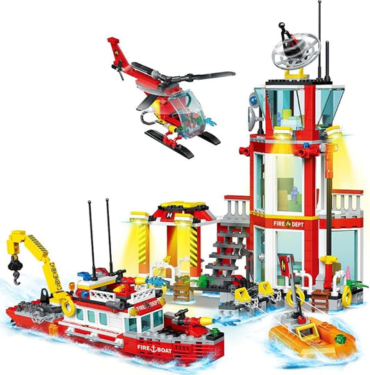 City Marine Fire Station Building Sets,740pcs STEM Toys Building Blocks Gift for Boys 6+ (Compatible with Lego)