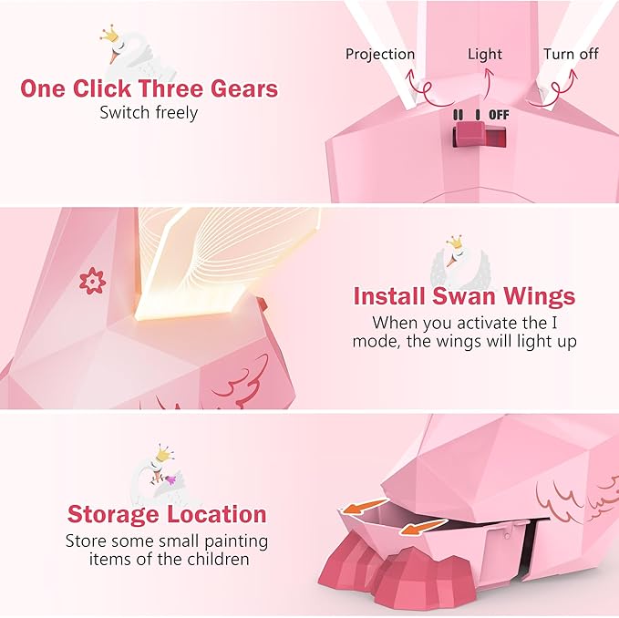 MFEESYOB Drawing Projector for Kids, Tracing and Drawing Projector for Kids with Cute Swan Look, Smart Art Sketcher Projector with 96 Stencils, Toddler Toys for Girls Boys 3+, Pink