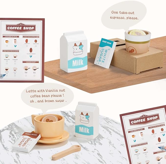 Giant Bean Wooden Coffee Maker Set Toy for Kids, 15 pcs Play Kitchen Accessories, Pretend Playset for Kids-Fun, Gifts for Boys and Girls