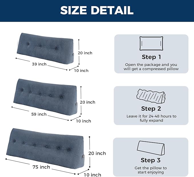 Headboard Pillow King, Triangle Pillows for Headboard, Head Board Backrest Wedge Pillow for Reading Sitting Working, Daybed Pillows with Removable Cover for Bed Dorm Sofa, Navy Blue