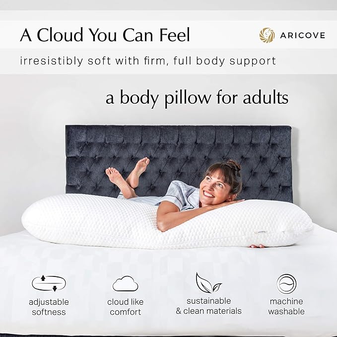 Aricove Body Pillow for Adults, Side Sleeper Pillow for Bed, Full Body Support in Long & Large Size, Tencel Lyocell Cover, Firm Memory Foam & Soft Microfiber, 20x54 inch, Machine Washable