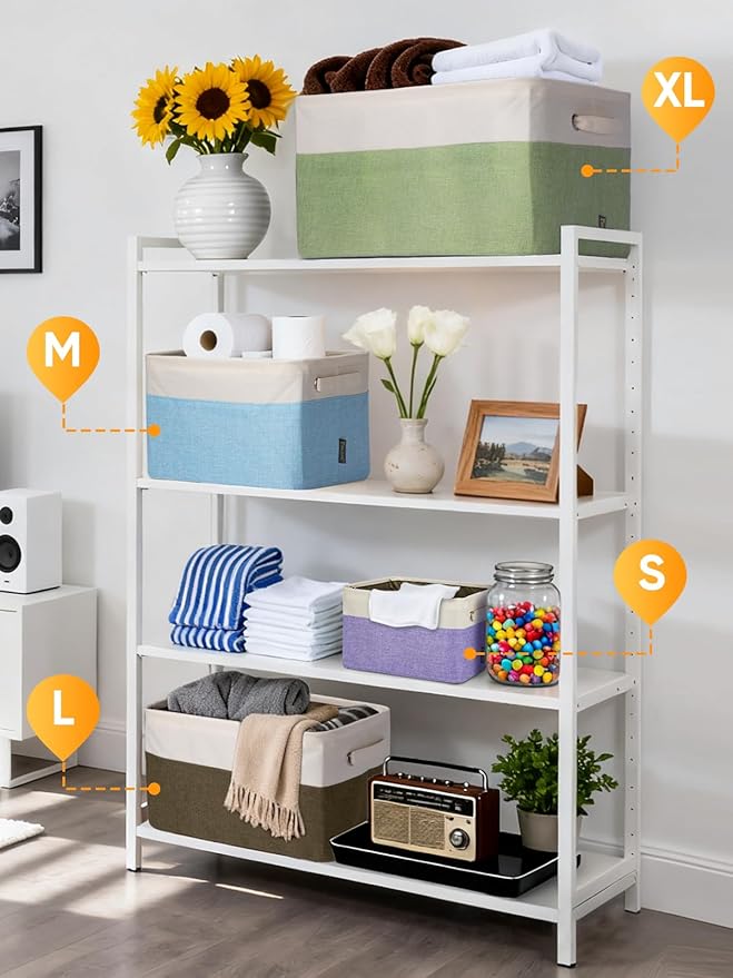 BALEINE 1 Pack Fabric Storage Bins for Shelves, Linen Storage Baskets for Organizing, Decorative Closet Bins for Clothes, Home (Grey, 17''x13''x10.5'')