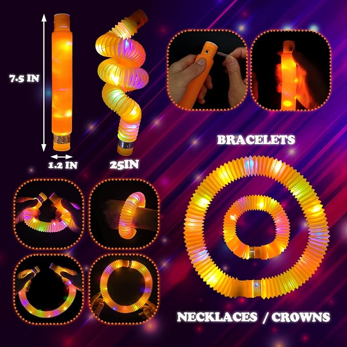 Light Up Glow Necklaces Bracelets Party Favors Accessories for Toddlers,12 PCS Orange Glow Sticks Valentines Day Pop Tubes for Toddlers,Glow Birthday Wedding Mardi Gras Party Supplies for Boys Girls