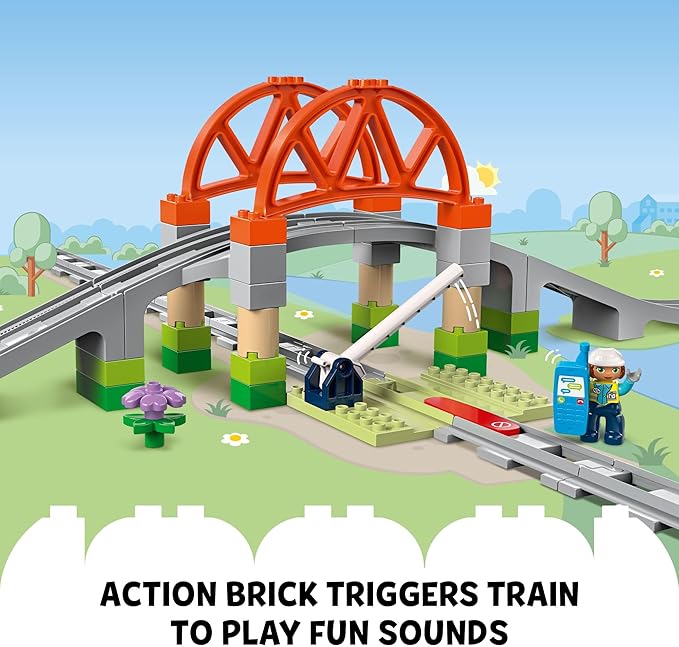 LEGO DUPLO Town Train Bridge and Tracks Expansion Set - 10 Extra Pieces of Train Tracks - Preschool and Toddler Train Set, Ages 2+ - Building Toy for Boys and Girls - 10426