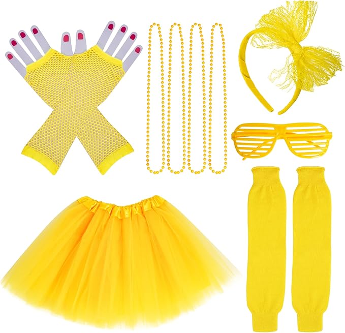 Kids 6 in 1 Costume Accessories 1970s 1980s Fancy Outfits and Dress for Cosplay Party Theme Party for Girl