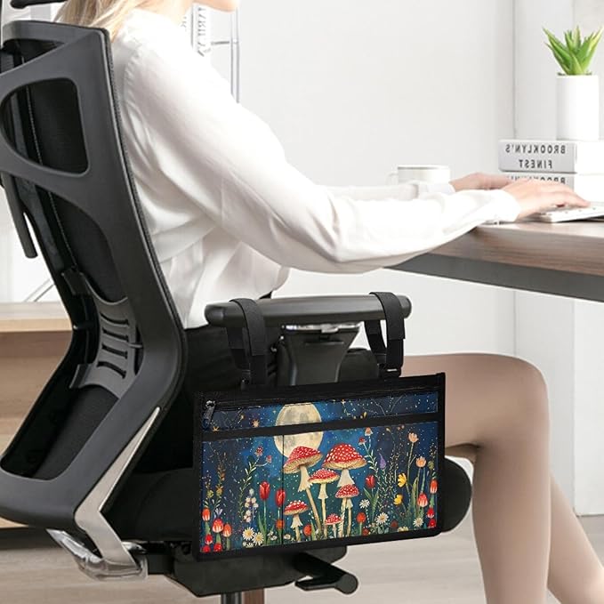ZOUTAIRONG Moon Mushroom Wheelchair Side Bag Walker Bag Wheelchair Accessories for Adults Waterproof Armrest Organizer Storage Pouches with Reflective Stripes for Electric Wheelchair Walkers Seniors