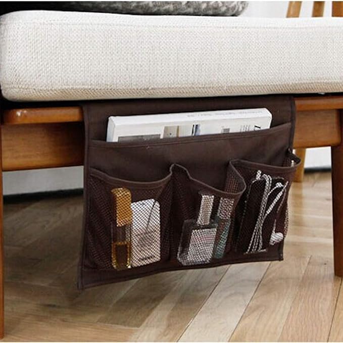 Bedside Storage Organizer, Bedside Caddy, Table Cabinet Storage Organizer, TV Remote Control, Phones, Magazines, Tablets, Accessories (Brown)