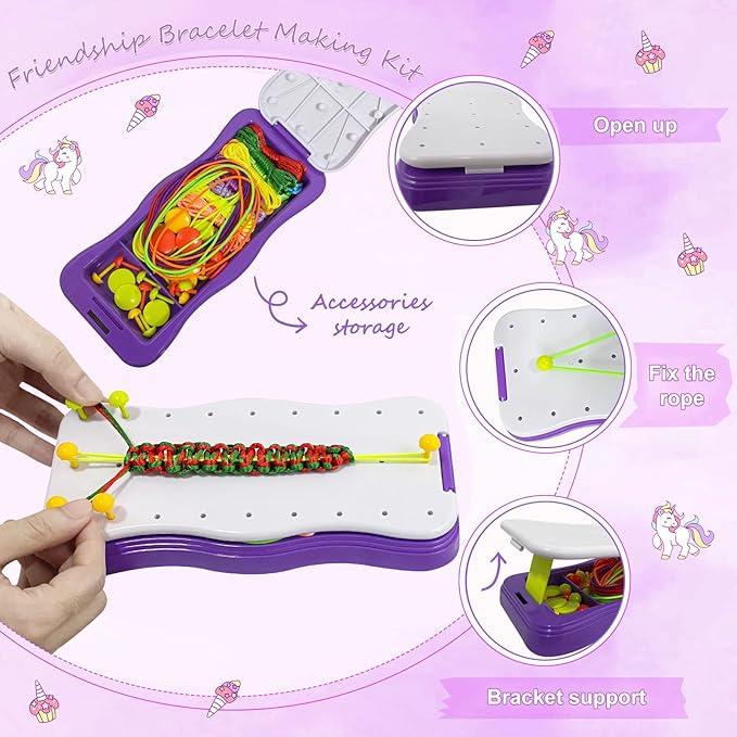 Friendship Bracelet Making Kit,String Bracelets Maker Arts and Craft for Girls,Birthday Gifts Ideas Christmas Stocking Stuffers Gifts for Girls (Purple Unicorn)