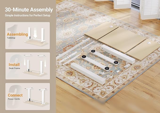 Seang Electric Height Adjustable Standing Desk, 55 x 24 Inch Sit-Stand Desk with T-Shaped Frame, 3 Memory Presets & Cable Management for Home Office Computer Workstation, White Frame/Nature Top