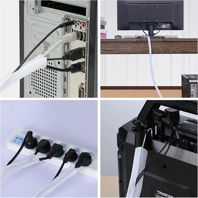 AGPTEK Cable Sleeve Cover, 2Pack 5ft - 1.6 inch Desk Cord Organizer Cable Hider, Home Office Wire Management Computer TV Wire Loom Tubing, Pet Proof Cord Protector, from Cat Dog Chewing, White