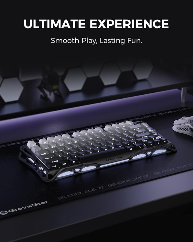 GravaStar Mercury K1 75% Wireless Mechanical Gaming Keyboard, Aluminum Alloy, Gasket Compact Custom Keyboard Hot-Swap Socket, Linear Switches, RGB Backlit - Gradient Black
