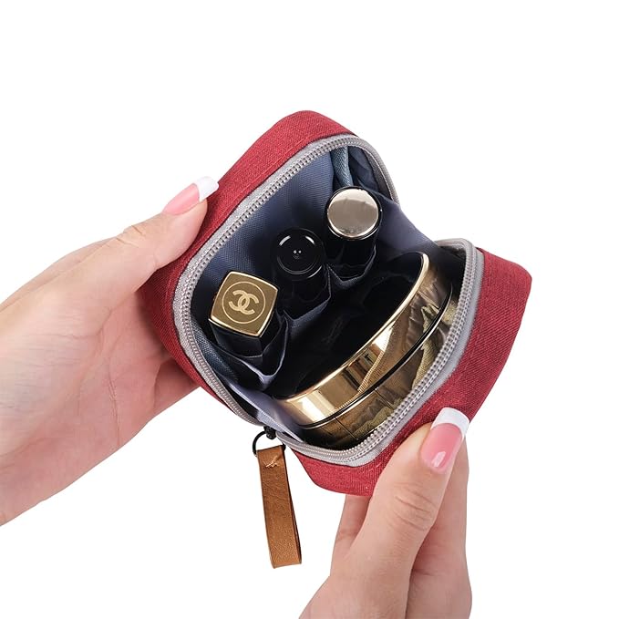 Hekyip Mini Cosmetic Bag, Travel Makeup Pouch, Portable Waterproof Cosmetic Pouch for Ladies Women, Mini (Mini Red)