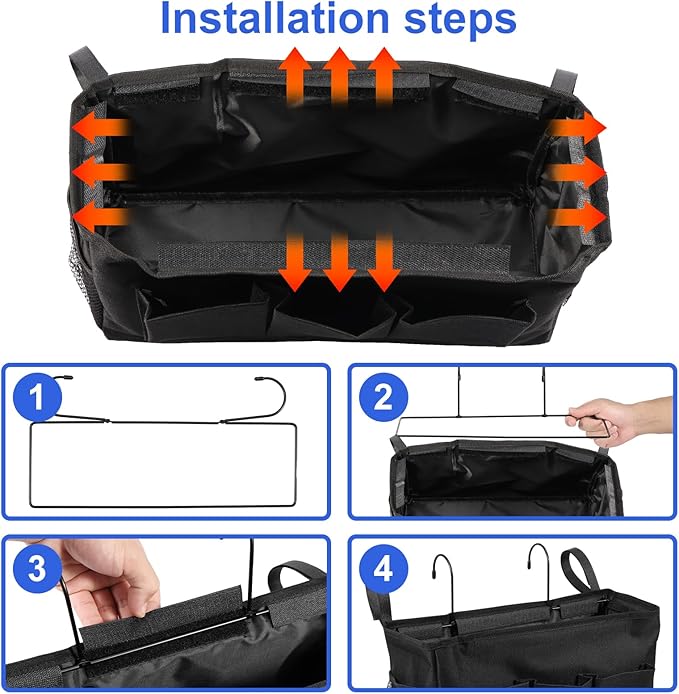 2Pcs Bedside Caddy Oxford Cloth Bedside Storage Organizer Large Capacity Hanging Storage Bag with Metal Hook Adjustable Strap Foldable Bedside Organizer