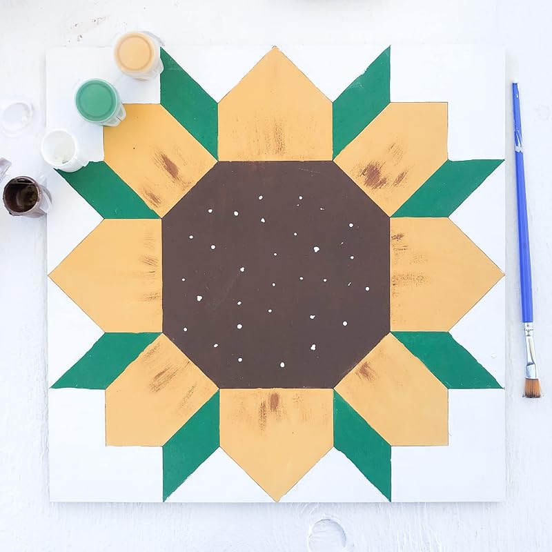 Floral Unfinished Barn Quilt Square Wooden Sign, Country Decor Canvas Quilts Blocks (12 inches, Sunflower)