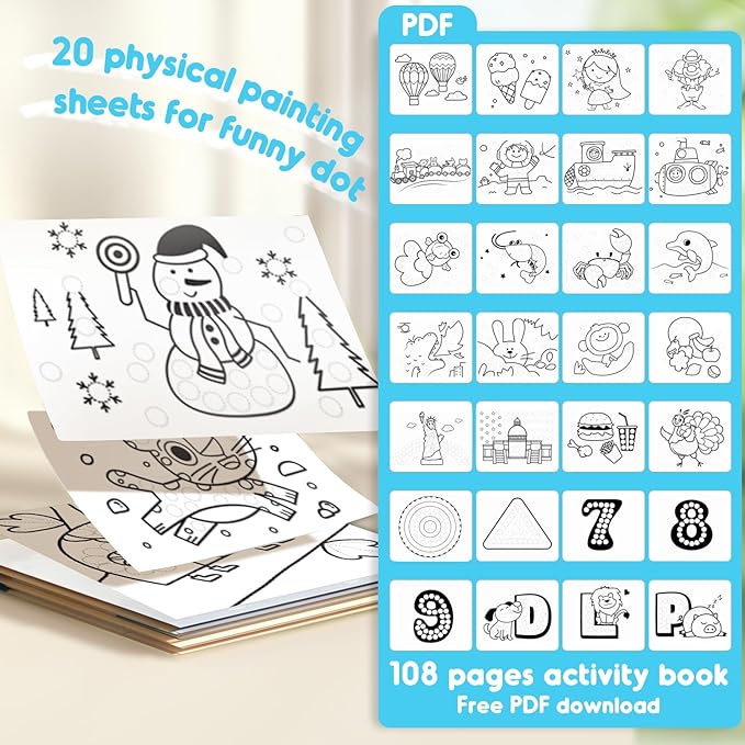 Jar Melo Washable Dot Markers for Toddlers 1-3, 12 Colors Dot Paints with 108 PDF & 20 Physical Activity Papers, Non-Toxic Bingo Daubers for Toddlers 2-4, Kids Arts and Crafts Supplies