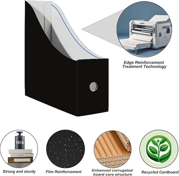 Limitliho 2 Pack Black Cardboard Magazine File Holder for Desktop, Book Bins for Classroom Library, Office or Home, Vertical Paper Boxes for Storage with Label(10.6" H x 10.2" L x 3.5" W in)