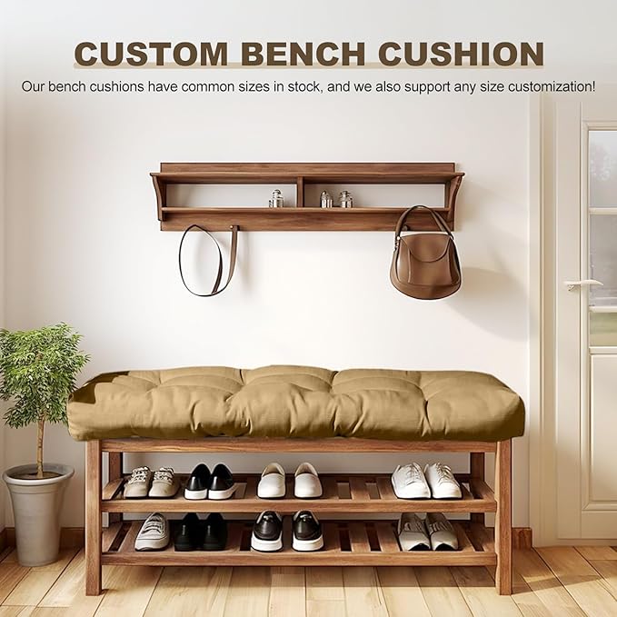 Bench Cushion 36 inches,Indoor/Outdoor Non-Slip Tufted Cushions, Premium Waterproof Linen, Soft Piano Sofa Cushions, Entryway Storage, Bay Window, High-Density Memory Foam(Coffee-36x14x4in)