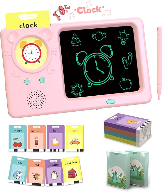 LCD Writing Tablet with Talking Flash Cards, 224 Sight Words Pocket Speech for Toddlers, Educational Learning Toys for Toddlers 1-3, Montessori Toys, Birthday Gift for 1 2 3 4 5 6 Year Old Girls Boys
