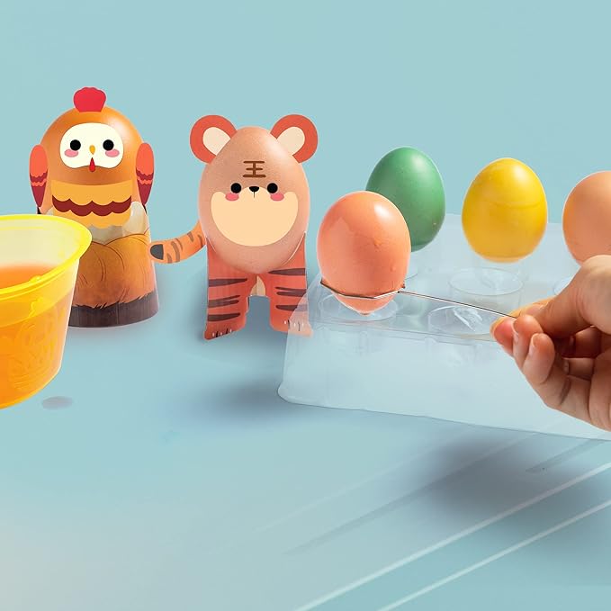 Klever Kits 53Pcs Easter Egg Decorating Kit, Easter Egg Dye Kit with Animal Decorated Papercuts, Face Stickers for Kids Easter Party Favor, Creativity Activity, Egg Hunt, Easter Party Decorations