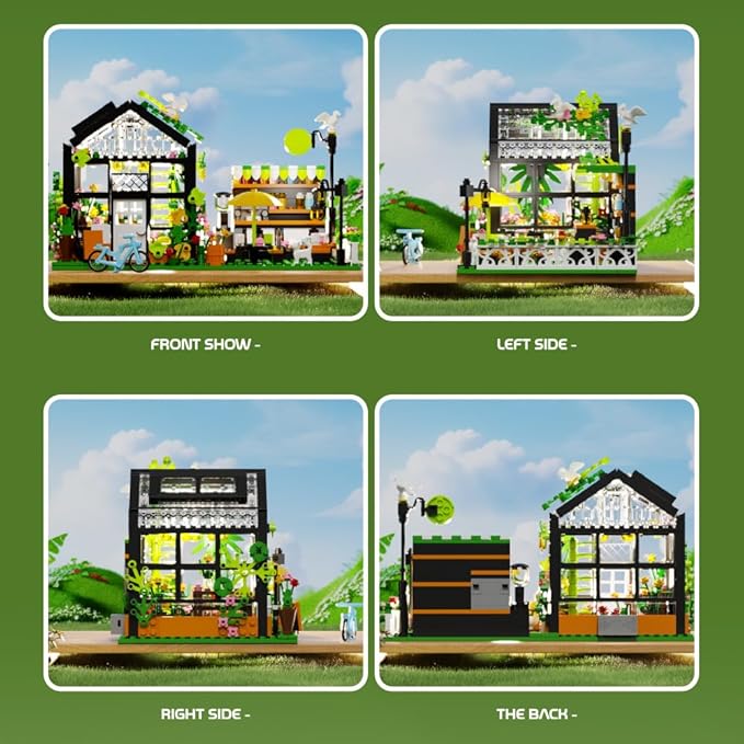 Flower House Building Set with LED, City Street House Flower Shop Building Blocks Toy, Valentine Gift for Girls 8-12 Year, Mini Brick 680pcs