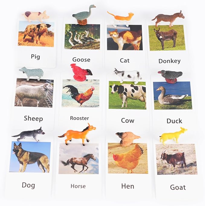 Yikko Montessori Animal Match Cards 48pcs - Insects and Animals Figurines and Cards, Montessori Materials Preschool Infant Toddlers Sorting Toys, Gift for 3 Years + Kids