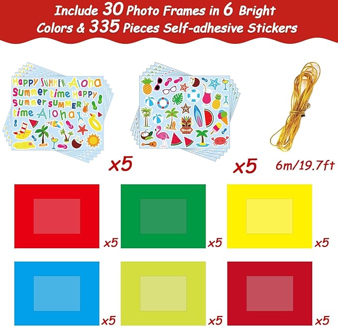 chiazllta 30 Pack Summer Crafts Kit for Kids End of School Year Picture Frames Beach DIY Art Crafts Classroom Summer Activities Game Party Favor