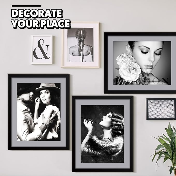 Geetery 4 Pcs Sports Magazine Frame for Wall Fits Measuring 8.5 x 11.25" Magazine Display Frame with Installed Hangers and Core Matting Plastic Comic Book Frames for Wall Hanging(Black, Grey Mat)