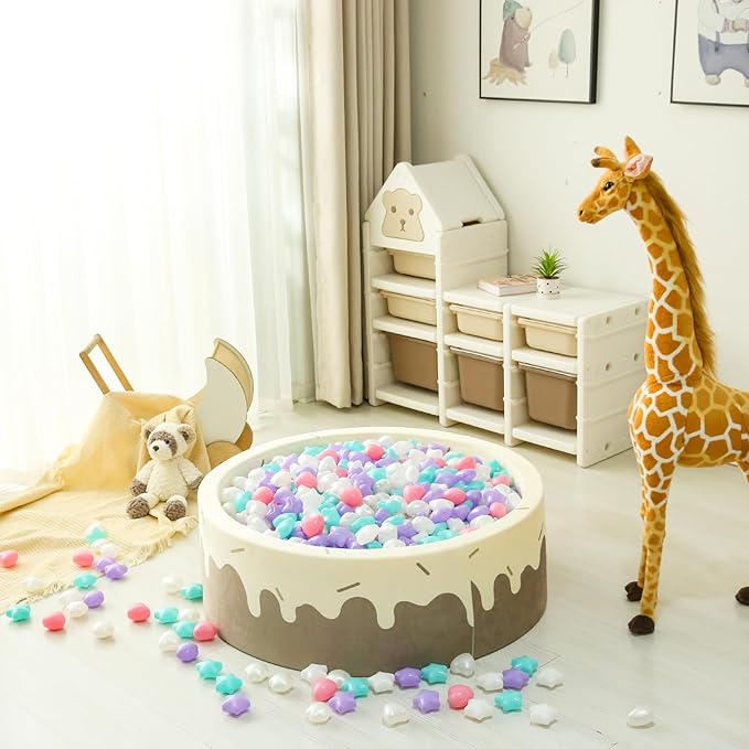 GOGOSO Ball Pits Balls for Toddlers, 100 Stars Hearts Florid Shapes Ball, Flowers Plastics Balls for Bounce House, Pastel Ball for Kids Birthday Party Xmas Friendship Bracelet Banner Decor