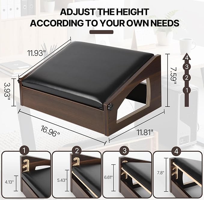 XINGMIAOWJ Ergonomic Foot Rest, 4 Adjustable Height Foot Stool,Footrest Under Desk， Flip Over Office Desk Foot Rest, Improving Posture, Promoting Blood Circulation（Espresso）