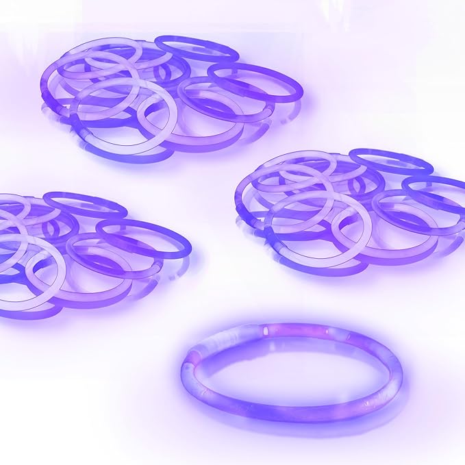 8" Glow Stick Bracelets - Bulk 50 Pack for Mardi Gras, St. Patrick's Day, and Nighttime Celebrations - Purple