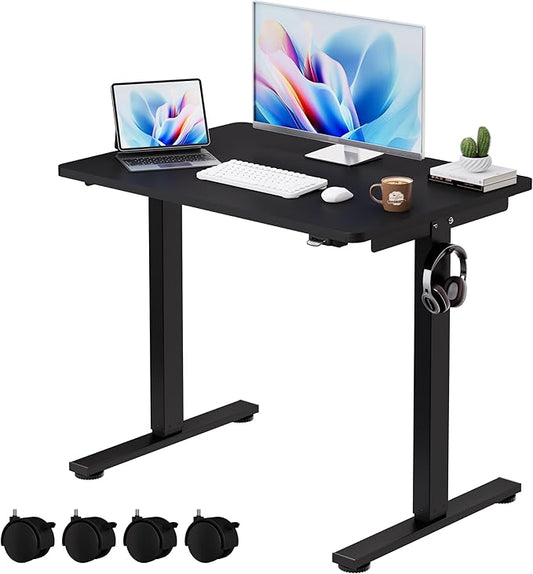 Okin Small Electric Standing Desk, 36 x 24 Inches Whole Piece Height Adjustable Desk, Black Sit to Stand Desks Computer Workstation with Wheels for Home Office