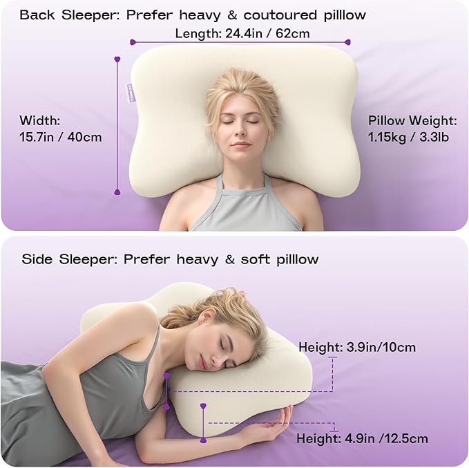 Side Sleeper Pillows for Adults - Patented Cervical Neck Pillow for Sleeping - High Density Extra Soft Ergonomic Curved Memory Foam Pillow, Cooling Pillowcase (Beige)