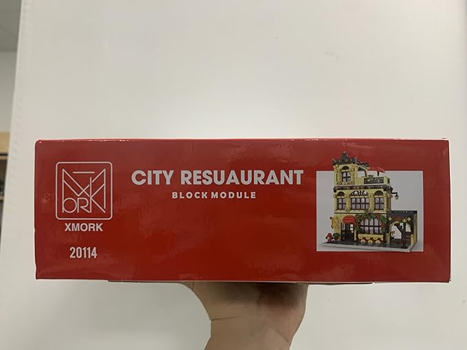 City Restaurant Architecture Building Kit with LED Lights,3 Levels City Restaurant Model Building Blocks Toy,for 12+Age Teen,Adult（1489 Pieces）