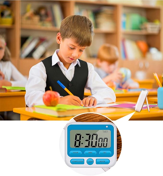 24-Hours Digital Kitchen Timer, Upgraded 12-Hour Display Clock, Big Digits, Loud Alarm, Magnetic Backing Stand, Count-Up & Count Down, Kids Timers for Cooking Baking Classroom Teachers Games(4 Pack)