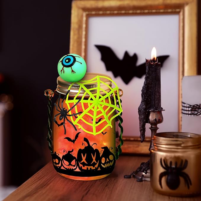 Halloween Crafts Activities For Kids Ages 4-12,6 Pack Glass Mason Jar for School Halloween Art Activities,Halloween Craft Supplies,DIY Lantern Jar for Gifts Halloween Party Favors,Classroom Prizes