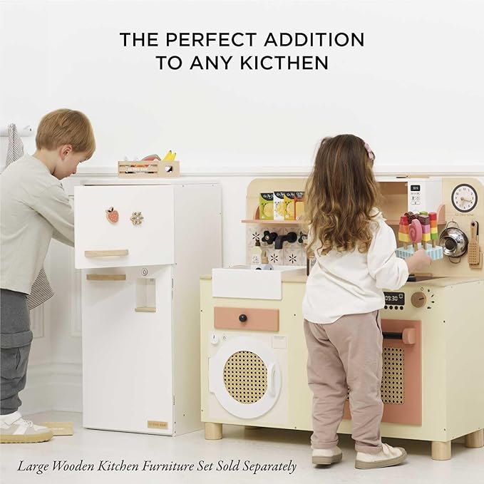 Le Toy Van – Wooden Stand Alone Fridge Freezer Set | Grand Free Standing Refrigerator & Freezer with Accessories Pretend Play Set – Suitable for 36+ Months