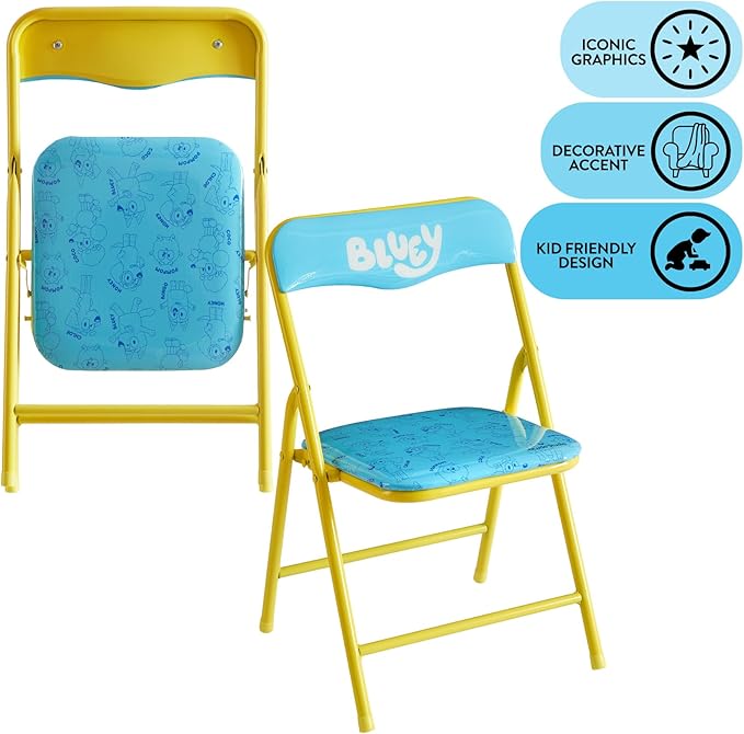 Idea Nuova Bluey 3 Piece Children's Activity Square Table and 2 Folding Chairs Set, Ages 3+