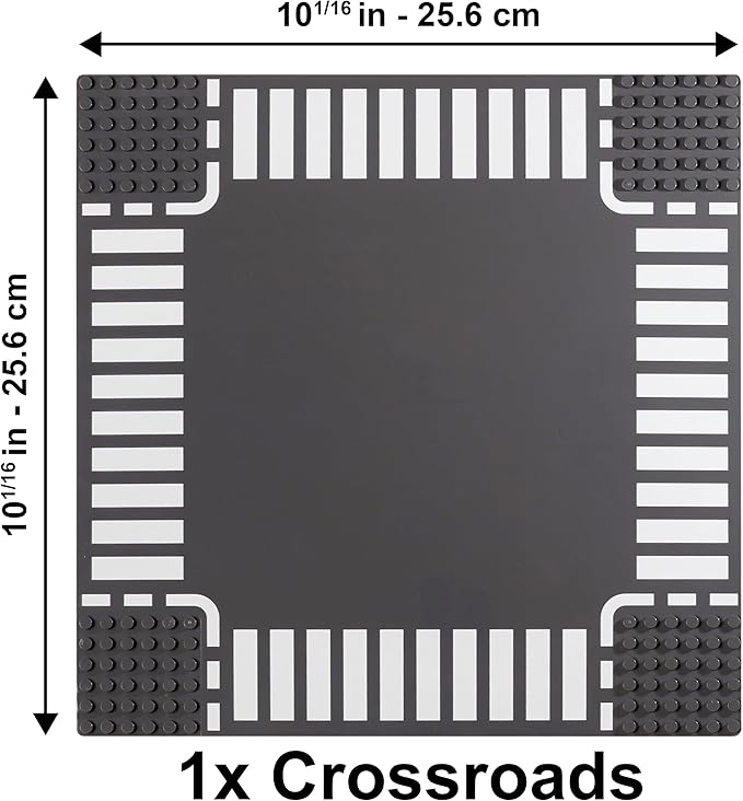 Apostrophe Games Road Baseplate – Premium Building Blocks Base Plates Compatible with All Major Brands – 6pcs Baseplate Gray with Road Design – Straight, Curve, Crossroad, T-Junction