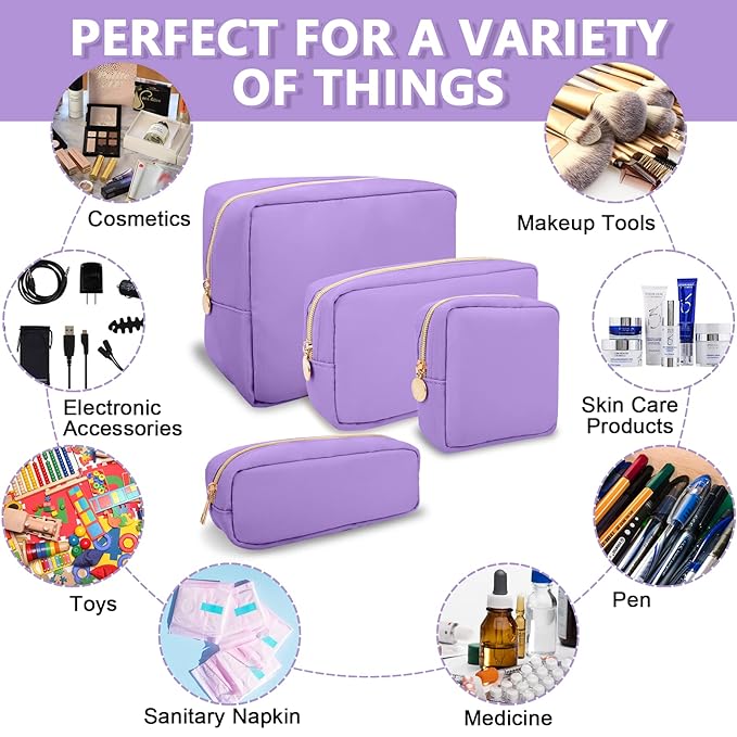 UIXIZQ Large Makeup Bag Pouch,Nylon Women Travel Toiletry Storage Bag Preppy Cosmetic Bag for Girls,Big Makeup Organizer Bag Cute Zipper Pouch Skincare Bag for Sport Work Gift(Large-Purple)